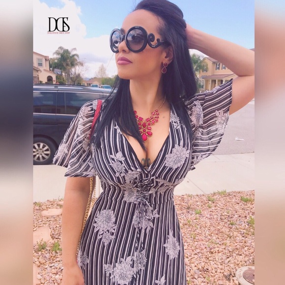 5 ⭐️ Bliss - Stripe + Floral Sheer Maxi Dress - Picture 2 of 7